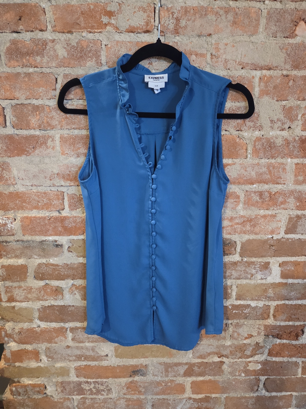 Express Women's Blue Sleeveless Button-Front V-Neck Top
